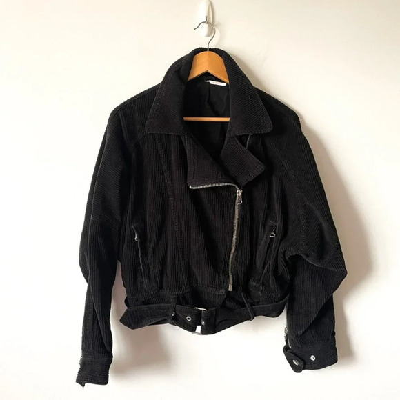 Free People Slouchy Corduroy Dolman  Moto Jacket Black Size Small - Picture 4 of 8